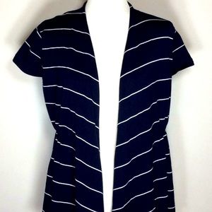 Navy & White Striped Open Front Cardigan